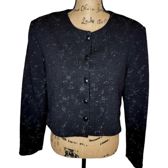 JESSICA HOWARD Vintage Womens Plus Sparkle Cropped Evening Jacket Size 16 Black - Picture 7 of 11